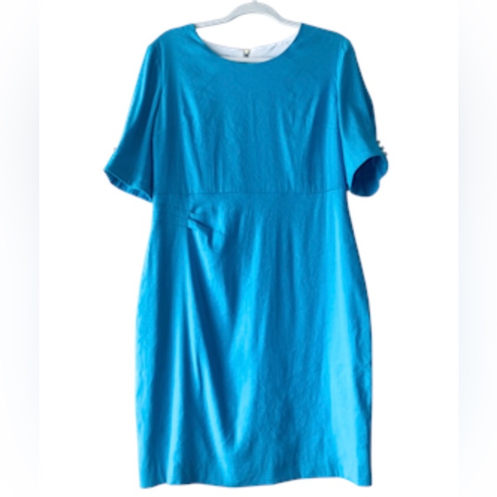 Vintage Sara Campbell Linen Blend Sheath Dress Women’s M Turquoise Feminine